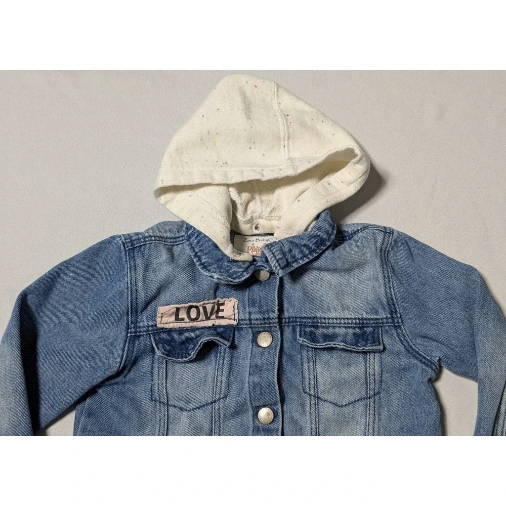 ZARA BABY GIRL‎ x PINK PANTHER Toddlers 3/4 Removable Terry Hood Denim Jacket